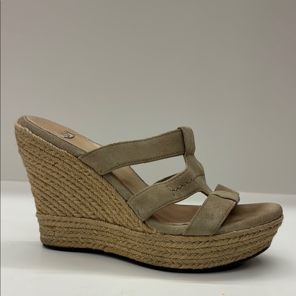 UGG Tan Suede Espadrille Wedge Sandals - Picture 3 of 11